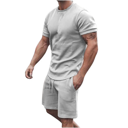 Mens Shorts Set Summer 2 Piece Outfits Casual Solid Shirt and Short Sets Athletic Sportswear Suit Sweatsuit Tracksuits